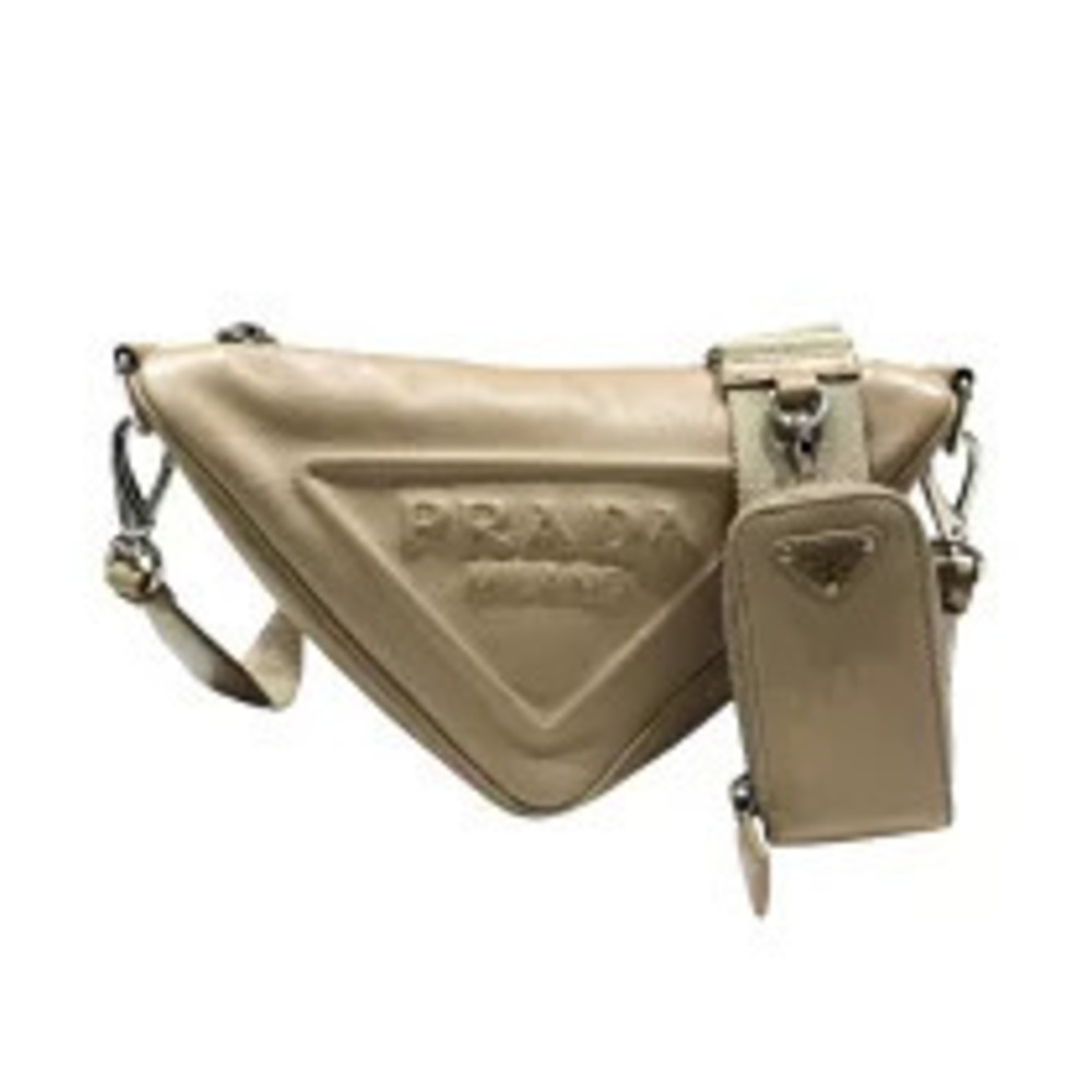 Prada Triangle Shoulder Bag Beige Cream Leather